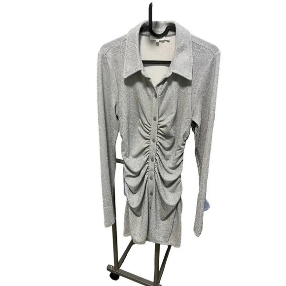 Good American Sparkle Button Down Top Silver Swim Cover Up - Picture 2 of 7